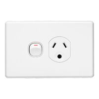 Classic C2000 Series, Single Switch Socket Outlet, Classic, 250V, 10A, Round Earth Pin - White Electric