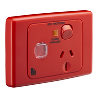 Medilec, Single Switch Socket Outlet, 250V, 15A, Circuit Identification - Red