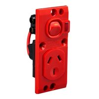 Medilec, Single Switch Socket Outlet, 250V, 10A, O Style, 2 Pole, Vertical, Neon - Red