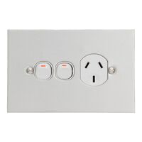 Metal Plate Series, Single Switch Socket Outlet, 250V, 10A, BSL Style, Removable Extra Switch - White Electric