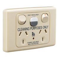 Medilec, RCD Protected Medilec, Twin Switch Socket Outlet, 250V, 10A, 1 Pole, Horizontal, 10mA RCD - Beige