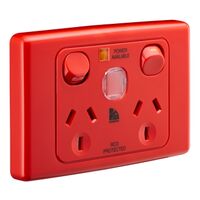 Medilec, Twin Switch Socket Outlet, 250V, 10A, 2 Gang, 1 Pole - Red