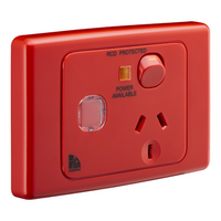 Medilec, Single Switch Socket Outlet, 250V, 10A, Circuit Identification - Red