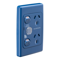 Medilec, Twin Switch Socket Outlet, 250V, 10A, 2 Gang, 1 Pole, Vertical - Dark Blue