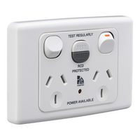 Medilec, RCD Protected Medilec, Twin Switch Socket Outlet, 250V, 10A, 1 Pole, Horizontal, 10mA RCD - White Electric