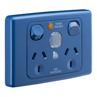 Medilec, Twin Switch Socket Outlet, 250V, 10A, 2 Gang, 1 Pole - Dark Blue