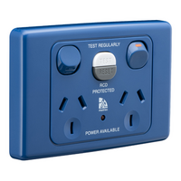 Medilec, RCD Protected Medilec, Twin Switch Socket Outlet, 250V, 10A, 1 Pole, Horizontal, 10mA RCD - Dark Blue