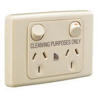 Medilec, Twin Switch Socket Outlet, 250V, 10A, 2 Gang, 1 Pole, Cleaner Label - Beige