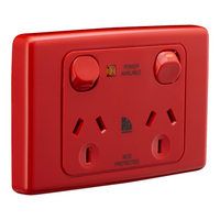 Medilec, Twin Switch Socket Outlet, 250V, 10A, 2 Gang, 1 Pole - Red