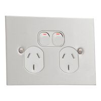 Metal Plate Series, Twin Switch Socket Outlet, 250V, 10A, BSL Style - White Electric