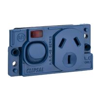 Medilec, Single Switch Socket Outlet, 250V, 10A, O Style, 2 Pole, Horizontal, Neon - Dark Blue