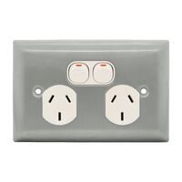 Metal Plate Series, Twin Switch Socket Outlet, 250V, 10A, A Style Deep Curved Plate - White Electric