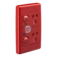 Medilec, Twin Switch Socket Outlet, 250V, 10A, 2 Gang, 1 Pole, Vertical - Red