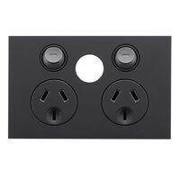 Saturn Zen, Double Power Point, Horizontal Mount, 250V, 10A, Less Extra Switch - Zen Black