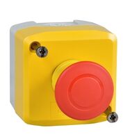 Harmony XALD XALK, Control station, plastic, yellow, 1 red mushroom head push-button Ø40, emergency stop push-pull 1 NC, unmarked