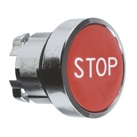 Harmony XB4, push-button head, metal, flush, red, 22mm, spring return, marked STOP