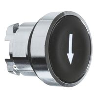 Harmony XB4, push-button head, metal, flush, black, 22mm, spring return, marked DOWN ARROW