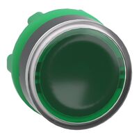 Harmony XB5, Head for illuminated push-button, plastic, green flush, 22mm, universal LED, spring return, plain lens