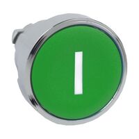 Harmony XB4, push-button head, metal, flush, green, 22mm, spring return, marked I