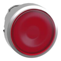 Harmony XB4, Head for illuminated push-button, metal, red flush, 22mm, universal LED, spring return, plan lens, unmarked