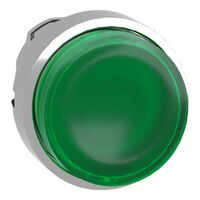 Harmony XB4, Head for illuminated push-button, metal, green projecting, 22mm, universal LED, spring return, plain lens