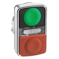Harmony XB4, Illuminated double-headed push-button head, metal, Ø22, 1 green flush + 1 pilot light + 1 red projecting, unmarked