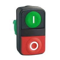 Harmony XB5, Head for illuminated double headed push-button, 1 green flush/ 1 red projecting, 22mm, unmarked