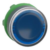 Harmony XB5, Head for illuminated push-button, plastic, blue flush, 22mm, universal LED, spring return, plain lens