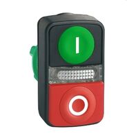Harmony XB5, Illuminated double headed push-button head, plastic, Ø22, 1 green flush I + 1 pilot light + 1 red projecting O