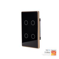 Wifi 4 Gang Black with Gold Trim Wall Switch