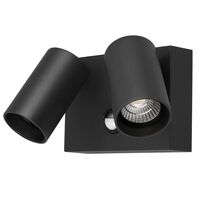 Capri LED Double Spot 2 x 9W Tricolour IP65 with PIR Sensor Exterior Matt Black