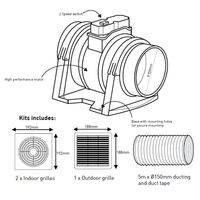 HPM 150mm Square Inline Exhaust Fan Kit with Timer White