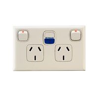 Excel - Horizontal double powerpoint RCD protected 2 gang 10A 240V a.c. with RCD 10mA white