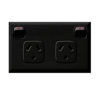 Excel - Horizontal double powerpoint 2 gang 10A 240V a.c. with round earth black