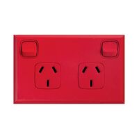 Excel - Horizontal double powerpoint 2 gang 10A 240V a.c. red