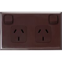 Excel - Horizontal double powerpoint 2 gang 10A 240V a.c. brown