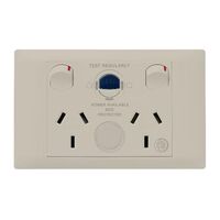 Excel Life - Medical - Common plate - Horizontal cleaners RCD protected double powerpoints - Cleaning purposes only engraved - antimicrobial & chemical resistant 2 gang 10A 240V a.c. RCD 10mA with circuit ID beige