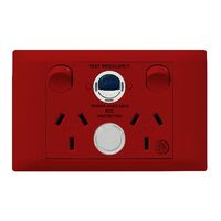 Excel Life - Medical - Common plate - Horizontal RCD protected double powerpoint - with power available & supplied LEDs - RCD protected engraved - antimicrobial & chemical resistant 2 gang 10A 240V a.c. RCD 10mA with circuit ID red