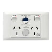 Excel Life - Medical - Common plate - Horizontal RCD protected double powerpoint - with power available & supplied LEDs - RCD protected engraved - antimicrobial & chemical resistant 2 gang 10A 240V a.c. RCD 10mA with circuit ID white