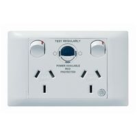 Excel Life - Medical - Common plate - Horizontal RCD protected double powerpoint - with power available & supplied LEDs - RCD protected engraved - antimicrobial & chemical resistant 2 gang 10A 240V a.c. RCD 30mA white