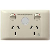 Excel Life - Medical - Common plate - Horizontal cleaners double powerpoint - Cleaning purposes only engraved - antimicrobial & chemical resistant 2 gang with circuit ID 10A 240V a.c. beige