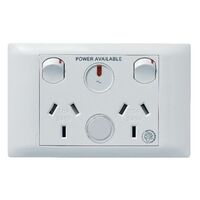 Excel Life - Medical - Common plate - Horizontal double powerpoint - RCD protected engraved - antimicrobial & chemical resistant 2 gang 10A 240V a.c. with LED power available & circuit ID white