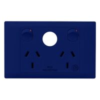 Excel Life - Medical - Common plate - Horizontal double powerpoint - RCD protected engraved - antimicrobial & chemical resistant 2 gang 10A 240V a.c. with extra function hole - Blue