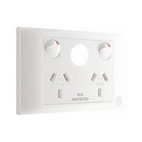 Excel Life - Medical - Common plate - Horizontal double powerpoint - RCD protected engraved - antimicrobial & chemical resistant 2 gang 10A 240V a.c. with extra function hole white