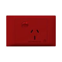 Excel Life - Medical - Common plate - Horizontal single powerpoint - RCD protected engraved - antimicrobial & chemical resistant 1 gang 15A 240V a.c. red