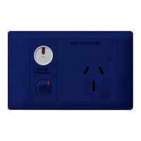 Excel Life - Medical - Common plate - Horizontal single powerpoint - RCD protected engraved - antimicrobial & chemical resistant 1 gang 15A 240V a.c. with LED power available blue