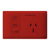 Excel Life - Medical - Common plate - Horizontal single powerpoint - RCD protected engraved - antimicrobial & chemical resistant 1 gang 15A 240V a.c. with LED power available red