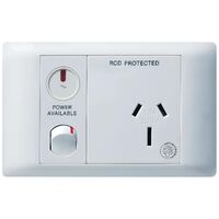 Excel Life - Medical - Common plate - Horizontal single powerpoint - RCD protected engraved - antimicrobial & chemical resistant 1 gang 15A 240V a.c. with LED power available white