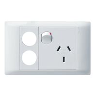 Excel Life - Common plate - Horizontal single powerpoint 1 gang 10A 240V a.c. with 2 extra holes white