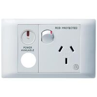 Excel Life - Medical - Common plate - Horizontal single powerpoint - RCD protected engraved - antimicrobial & chemical resistant 1 gang 10A 240V a.c. with LED power available & circuit ID white